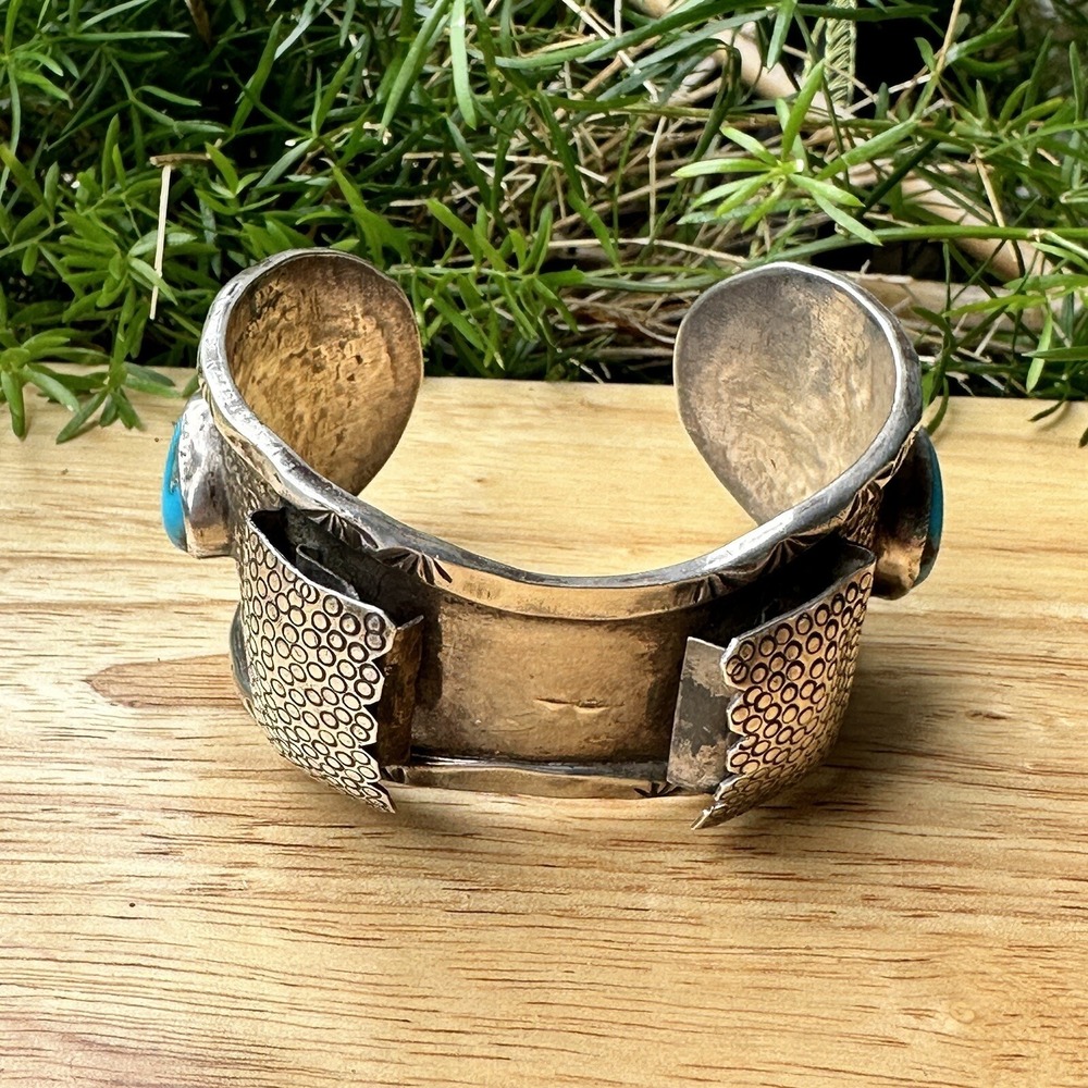 Hopi Watch Bracelet Size 7 Bisbee‎ Turquoise Lizard Signed CL Sterling 95.4g USA - Picture 7 of 13